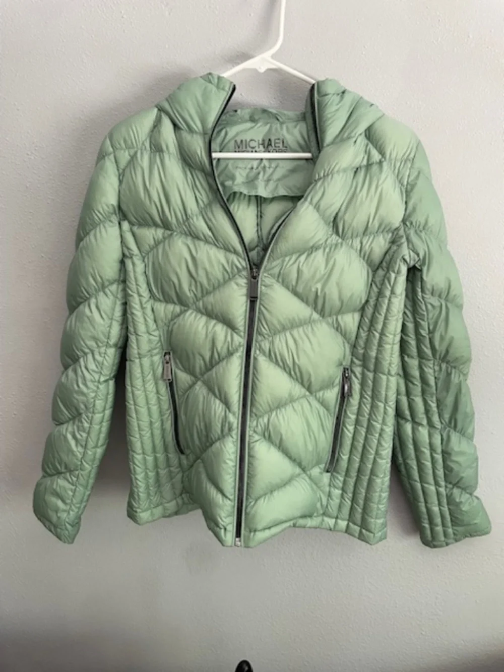 Michael Kors Packable 90% Down Puffer Jacket Hooded Sage Green Small - Picture 9 of 11